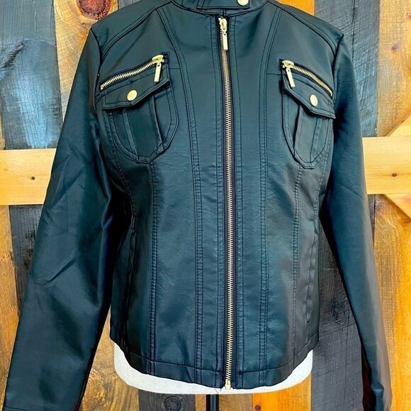 𝅺NEW New Look Faux leather Moto style jacket sz S - Picture 4 of 7